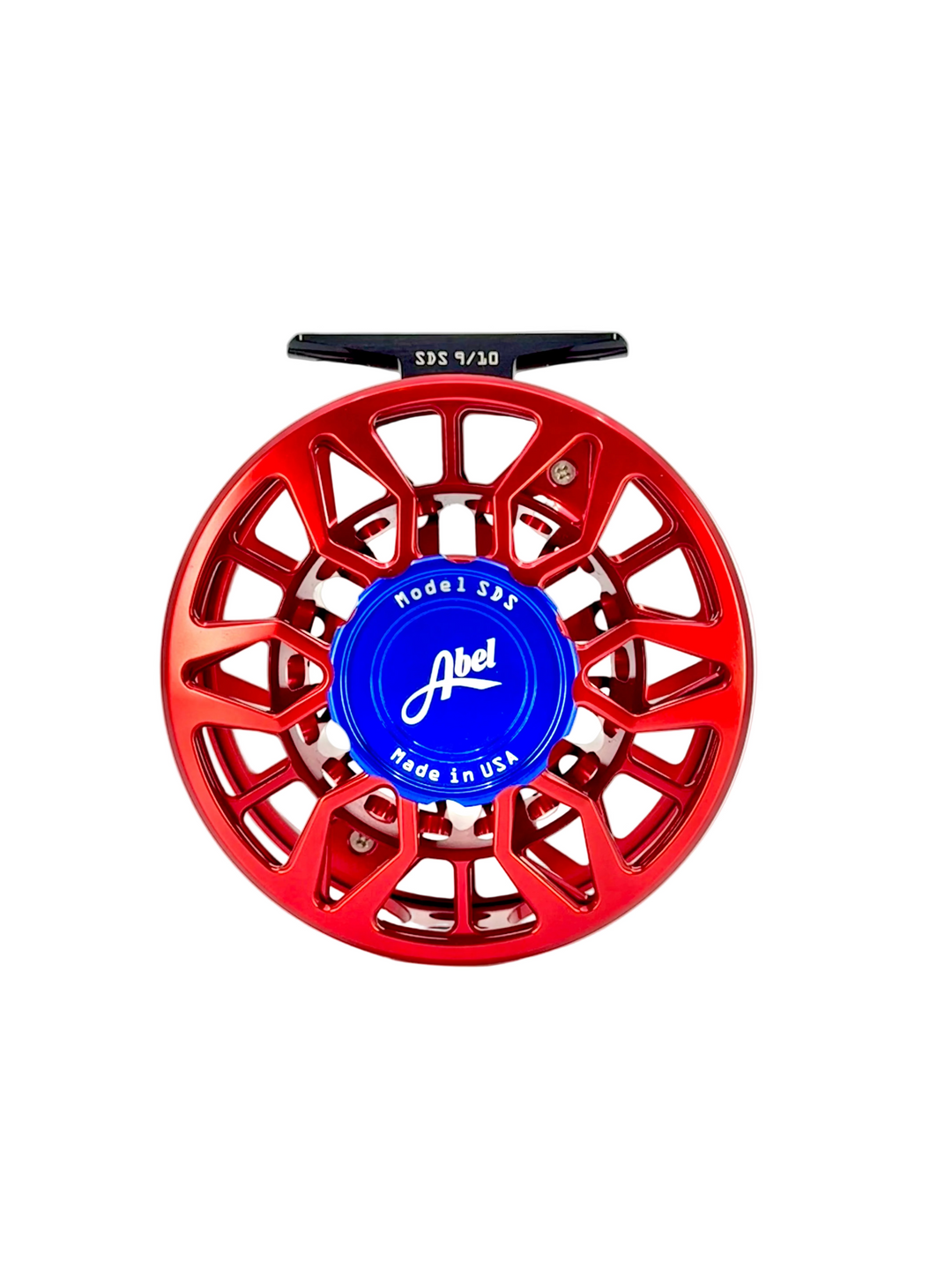 Abel Reels SDS 9/10 Ported Red w/ Blue III Drag Knob & Platinum Handle (CUSTOM IN STOCK)